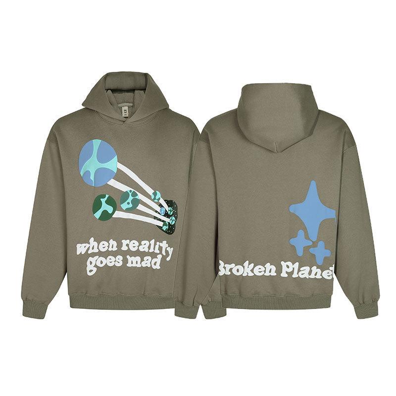 Unisex Broken Planet Print Velvet Hoodie - Trendy & Casual