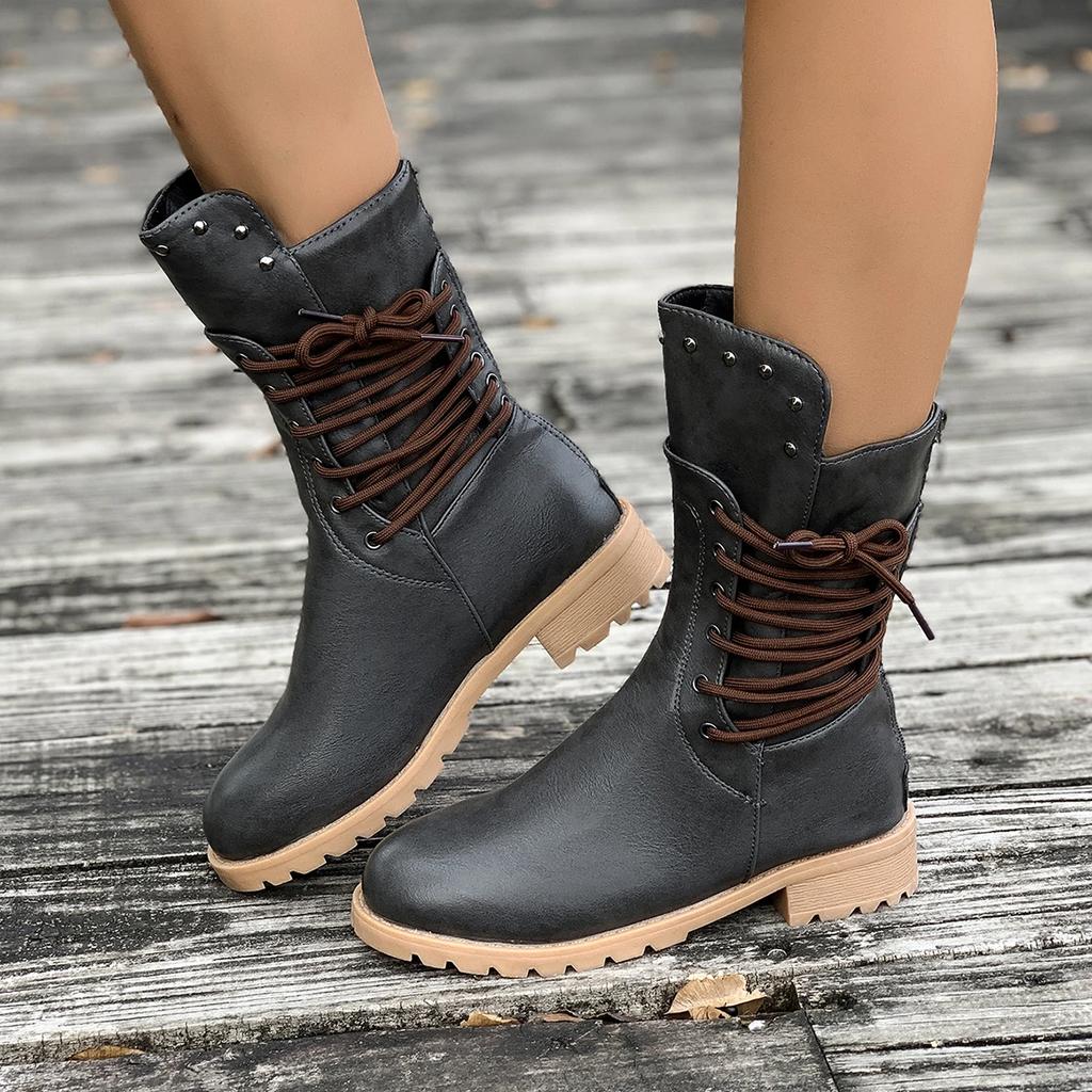 Women Ankle Boots Winter Fashion Solid Color Boots Soft Sole Chunky Heel Boots Women Casual Comfortable Non-slip Shoes for Women