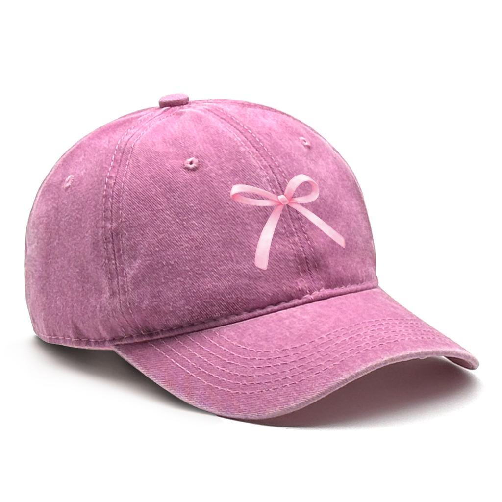 Rosa Schleife Verstellbare Snapback Baseballkappe Gewaschene Baumwollkappe Für Mann Vintage Unelastisch Sonnenhut Perfekt Für Outdoor-Sportarten
