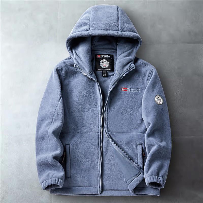 Mens Fleece Jacket Winter Warm Thick Double Layer Hooded Casual Outdoor Coat Plus Size