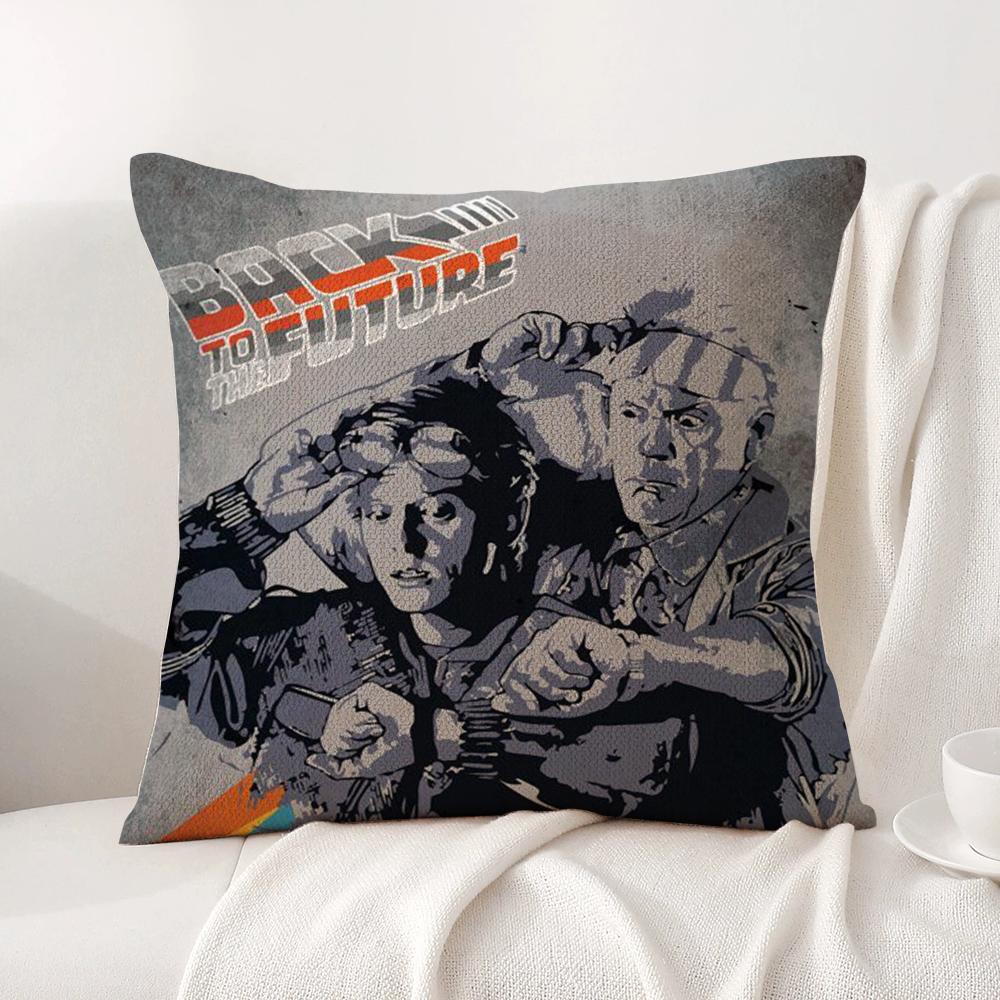 B-Back To The Future Cushion Cover Summer Coolness Linen Fabric Double-Sided Printing Pillow Case Sofa Home Decor Gift