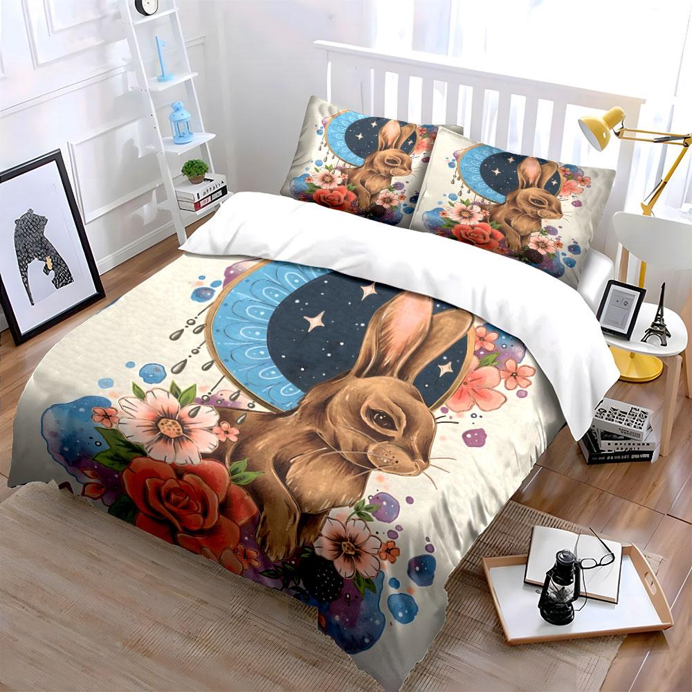 "Whimsical bunny amid blossoms" Bedding sets Duvet covers Pillowcases(1* Duvet Cover 2* Pillowcases without duvet insert)
