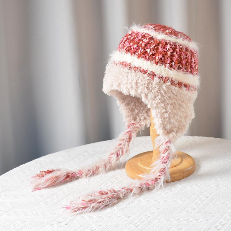 Women Autumn Winter Warm Ear Protector Hat Cold Resistant Imitation Plush Fur Knitted Cap Sweet Cute Multi Color Lei Feng Hat