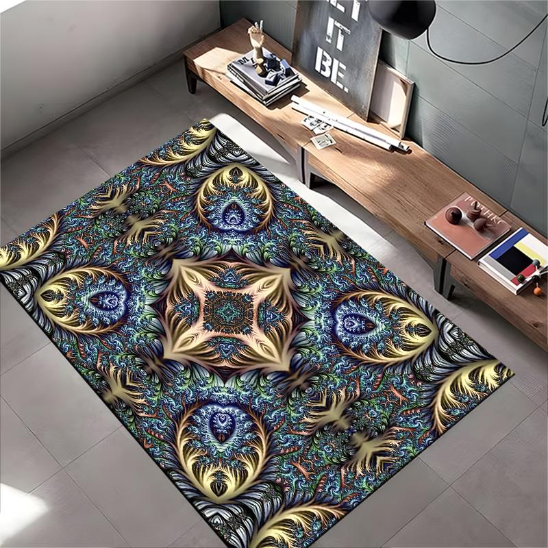 Abstrakter Mandala-Pfauenfeder-Musterteppich für Wohnzimmer-Dekoration Geeignet für die Verwendung als Antirutschmatte für Wohnzimmer-, Schlafzimmer-Sofas
