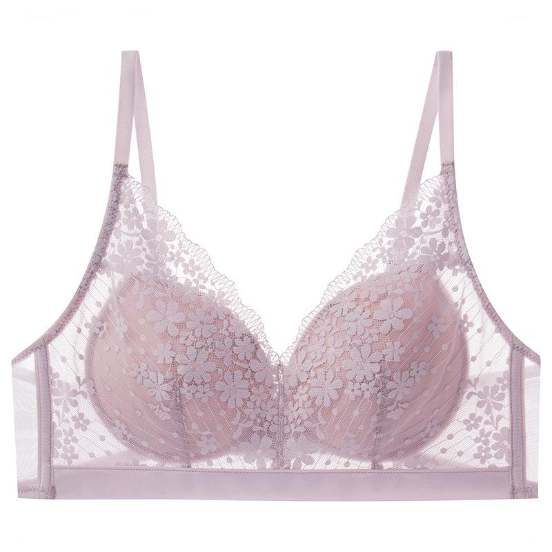 Ultra-Thin French Mesh Lace Bra: Breathable, Slimming Mulberry Silk Support for Large Breasts