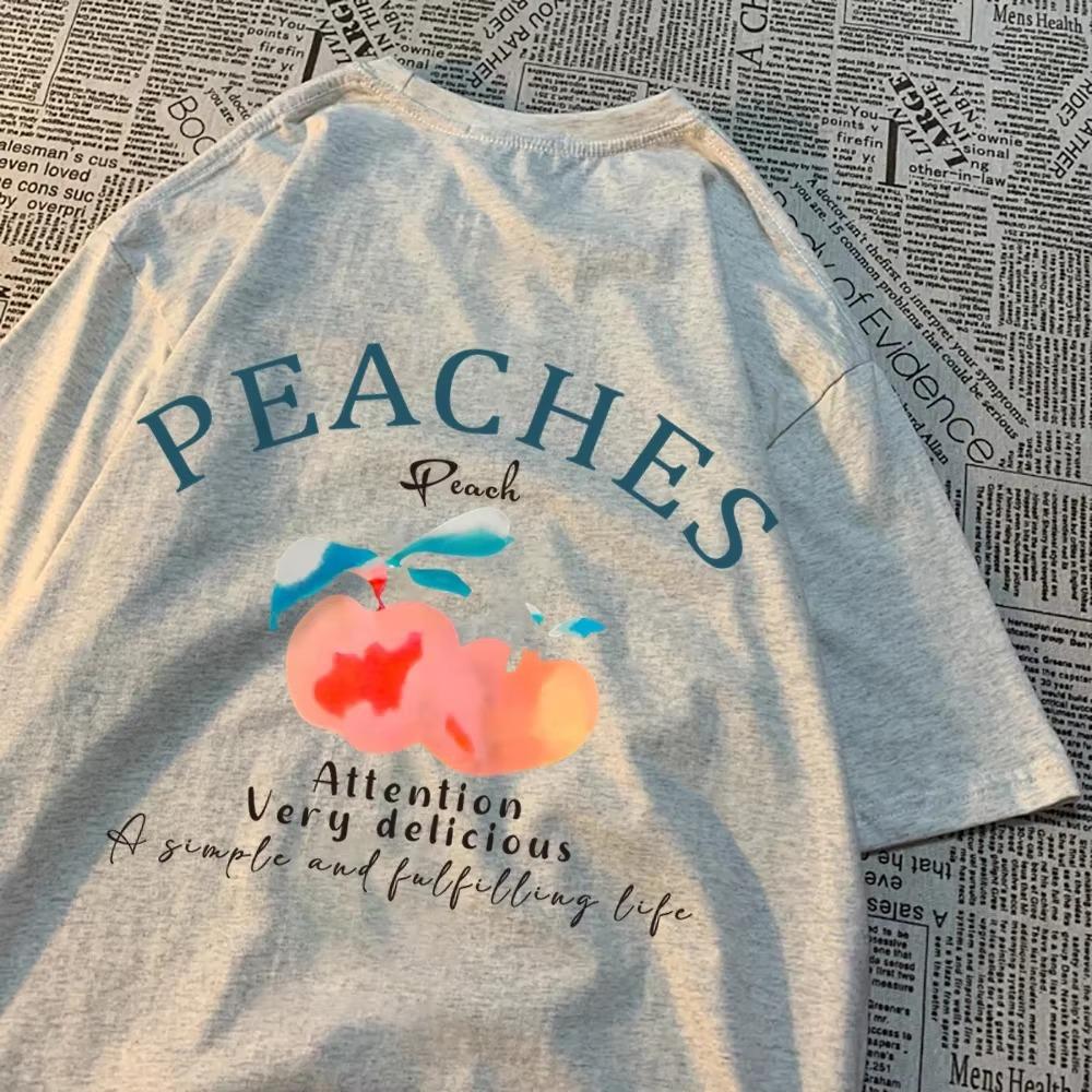 Peaches Attention Very Delicious Letters Men T Shirt Hip Hop Loose New Tops Fashion Casual Tshirts Summer Cotton Tee Clothing