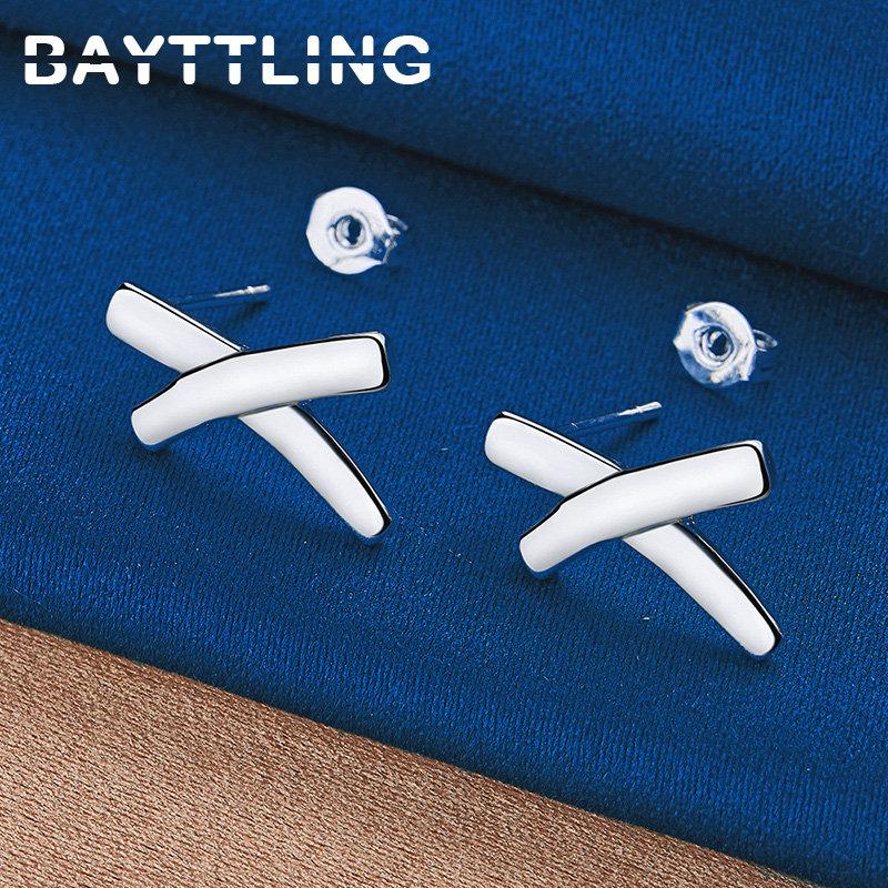 S925 Sterling Silver Earrings Simple Fashion X Stud Earrings Men Women Hip Hop Gift Jewelry Party Accessories