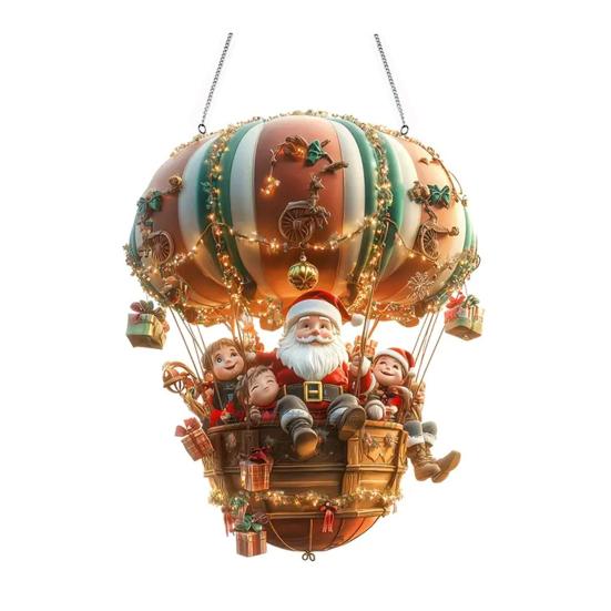 Christmas Hot Air Balloon Ornaments 2D Acrylic Xmas Tree Pendant Cartoon Santa In Hot Air Balloon Hanging Decoration for Trees Doors Windows Decor