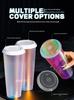 1L Disposable Rainbow Milk Tea Cup with Lid, 98mm Caliber, Colorful Laser Film Inner