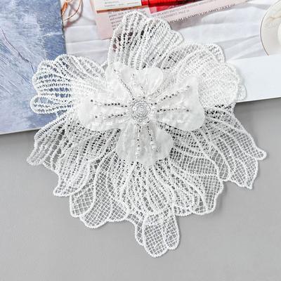 White Mesh Double-Layer Three-Dimensional Flower Bead Corsage Lace Clothing Wedding Dress Decorative Cloth Sticker