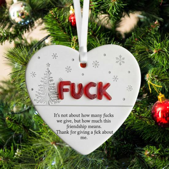 Funny Friendship Christmas Ornament Heart-Shaped Hanging Decoration for Xmas Tree Decor Humorous Gift for Friends