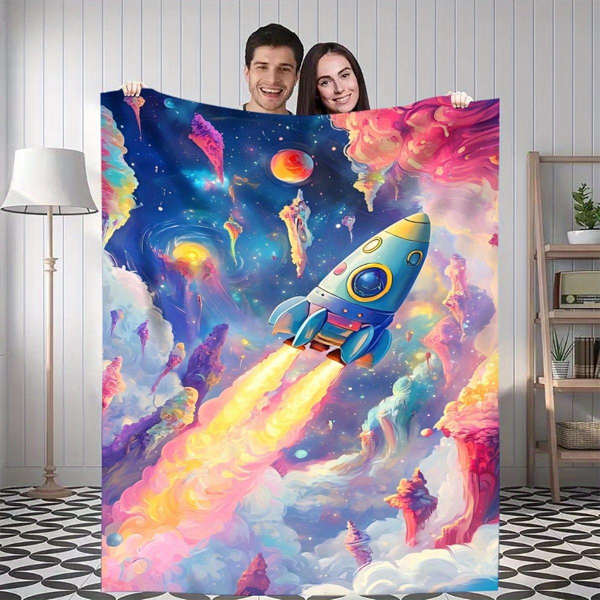 

1pc Rocket Launching Digital Printed Design Blanket - All-Season Soft Flannel Throw with Vibrant Space-Themed Patterns, Mixed 75x90cm28x35in