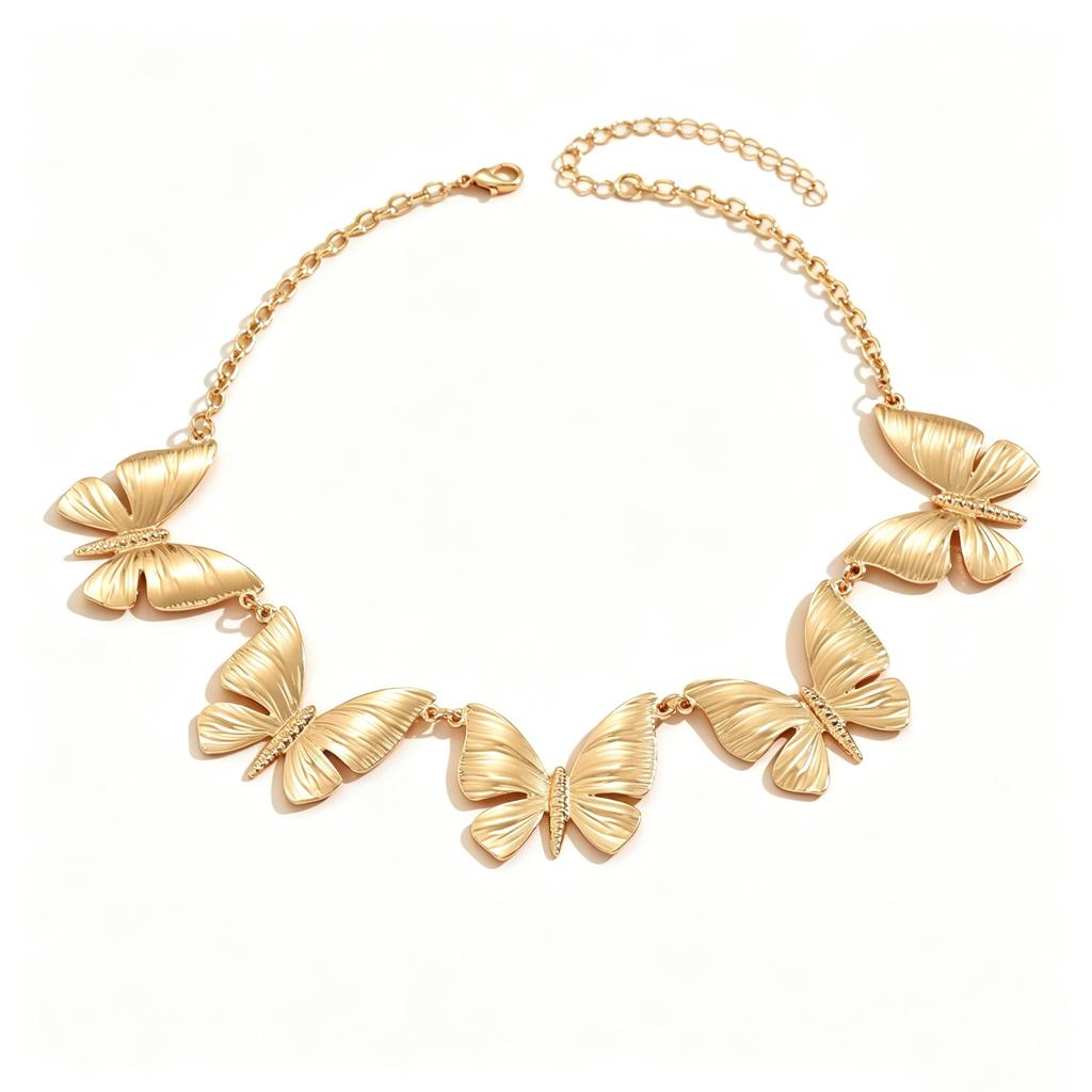 Gold Butterfly Choker Necklace for Women Statement Chunky Butterfly Pendant Adjustable Summer Fashion Jewelry
