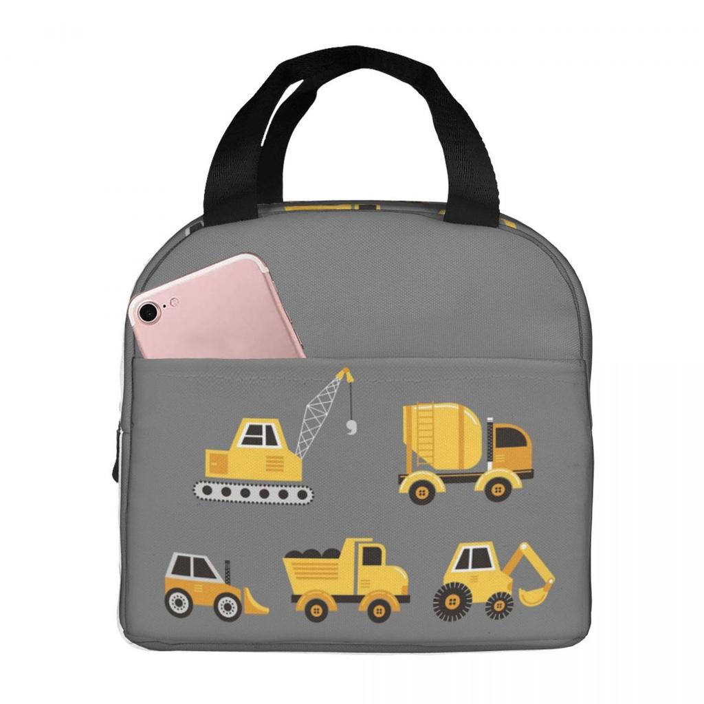 Cartoon Truck Car Tractor Excavator Pattern Insulated Lunch Bag for Women Children Leakproof Food Boxes Thermal Lunch Box Tote