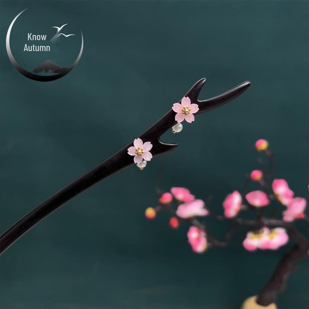 Lotus Ebony Hairpin: Elegant Chinese-Style Women's Updo Accessory