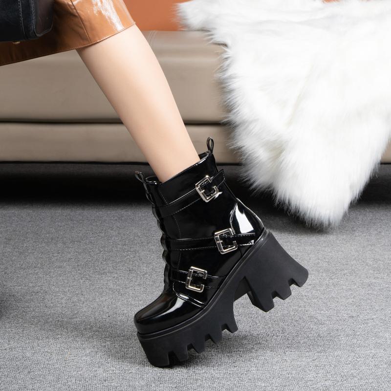 Women's High-heeled Short Boots Autumn and Winter New Waterproof Table Thick-heeled Large-size Thick-soled Roman Boots