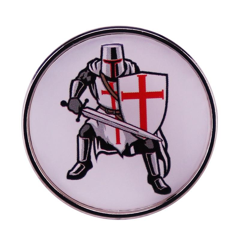 Knights Templar Armor Brooch Crusader Badge Badge Glass Cabochon Dome for Bag Clothes Decoration Pins Jewelry Gifts as the picture