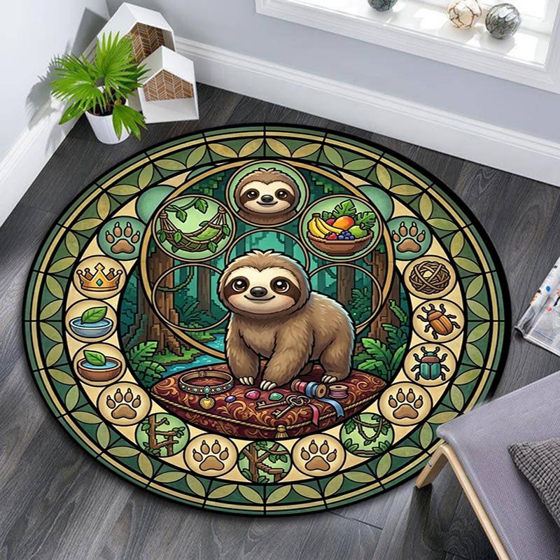 Sloths Forest Adventure Round Area Rug Under Office Chairs Bedroom Living Room Home Decor
