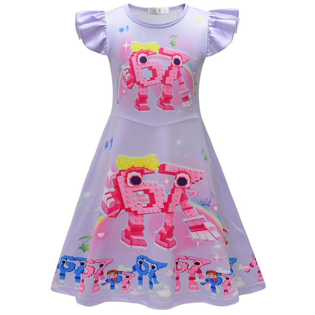26249 Girls Steal a Brainrot 67 Printed Ruffle Casual Dress