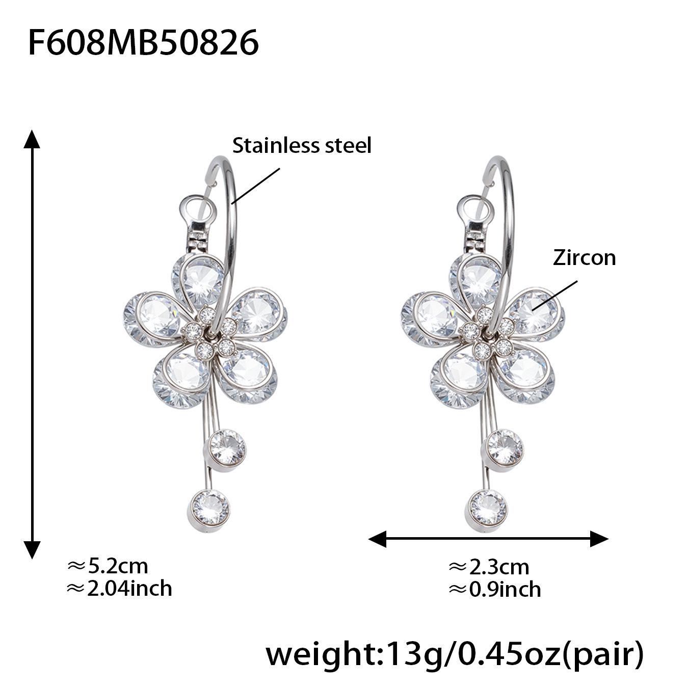 Oumaijia 18K Gold-Plated Stainless Steel Zircon Flower Earrings - Non-Fading, European & American Style Jewelry