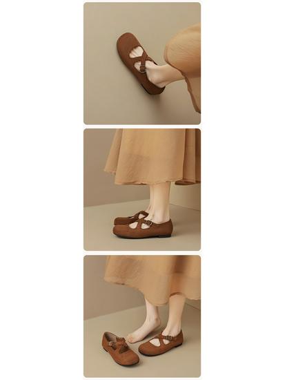 Vintage Round Toe Cross Strap Mary Jane Ballet Flats for Women