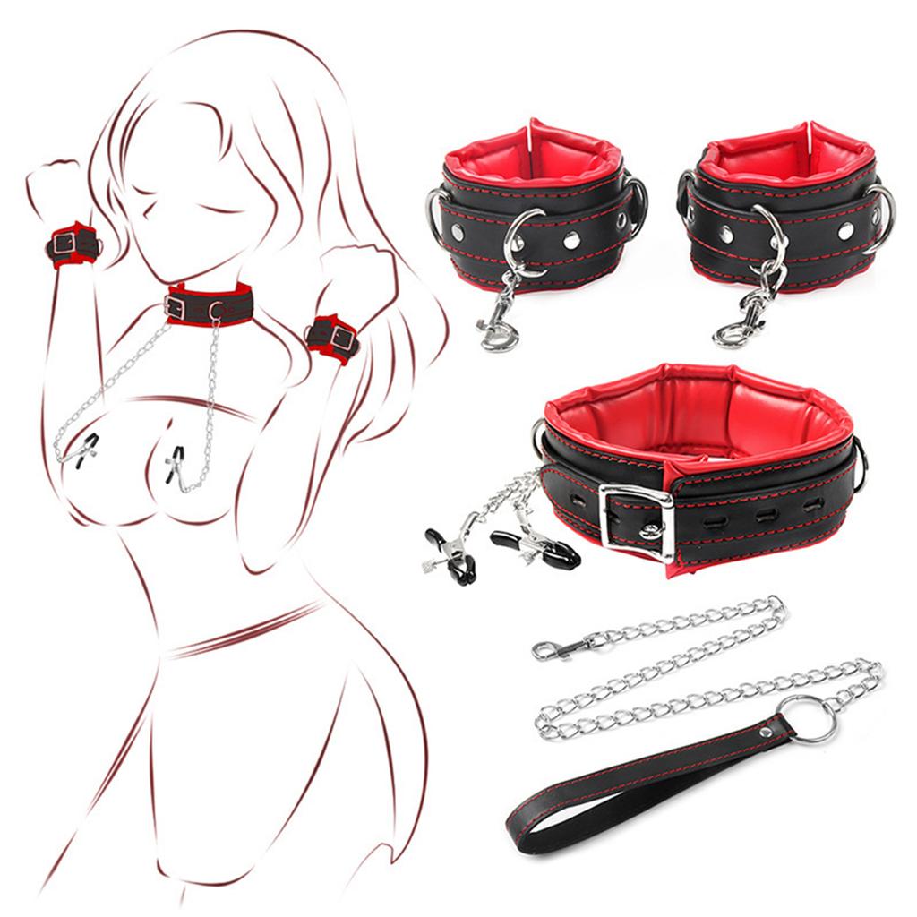 Sex Toy Bondage Gear Set Couple SM Slave Nipple Clamp Handcuffs Collar Leash Sextoy Hand Restraint 18+ Adult Sex Product