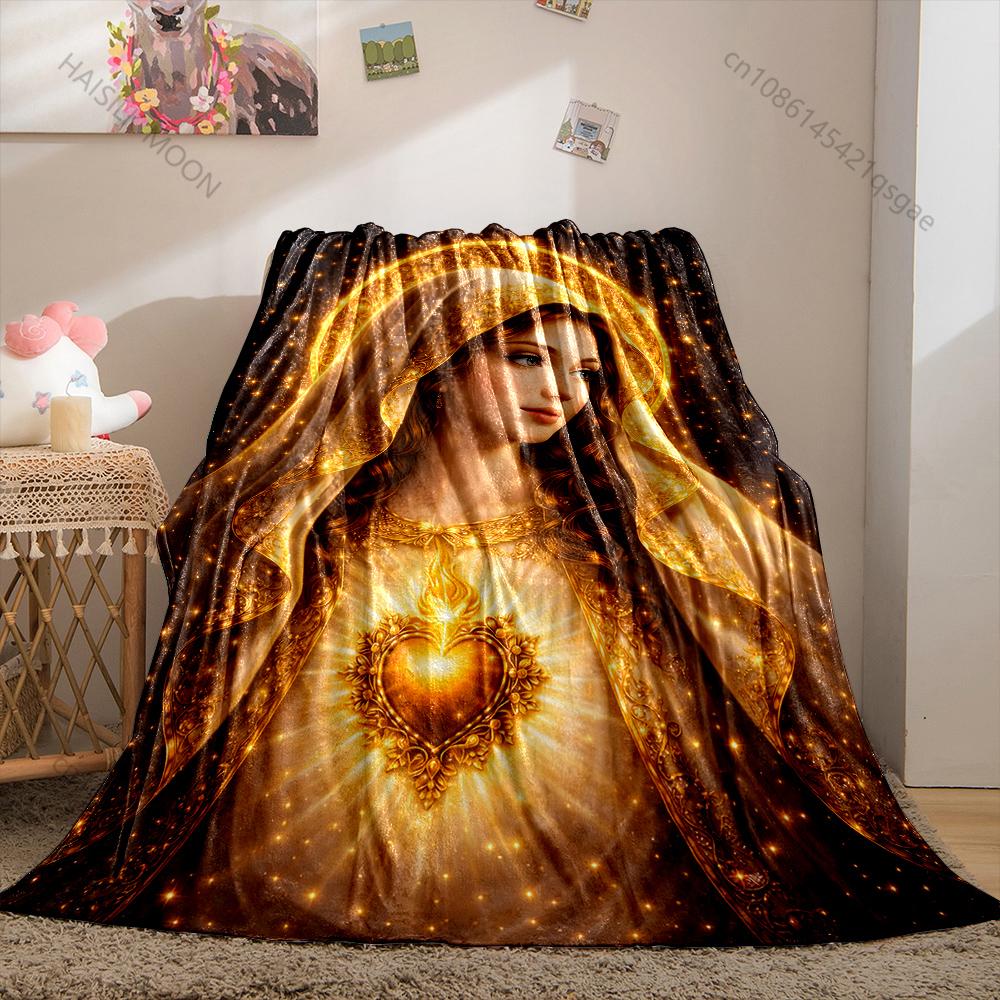 1PC Our Lady of the Golden Heart Print Blanket Warm Soft Fluffy Kids and Adult Sofa Bed Throw Blanket Outdoor Travel Camping RV