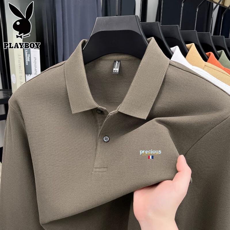 PLAYBOY Men's 100% Cotton Long-Sleeve Polo Shirt