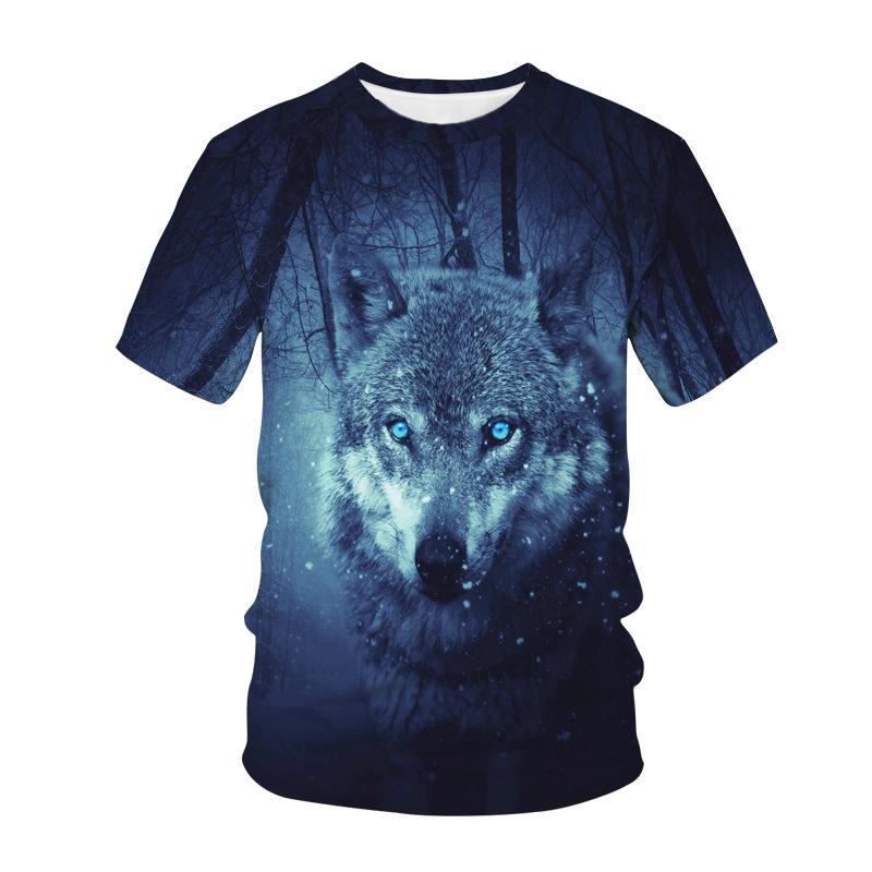 Summer Fashion Creative Wolf 3D Printed Loose Men's Short Sleeved Personalized Top