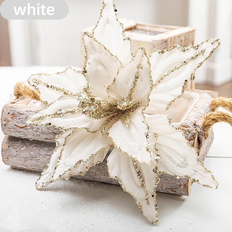 New 1-4PCS Christmas Flower Glitter Artificial Poinsettia Artificial Xmas Tree Decor for Home Party Decor New Year's Ornaments
