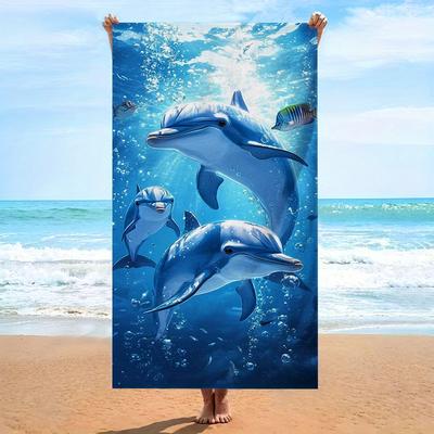 1 Stück Delfin Strandtuch Meeresleben Thema Weiches Mikrofaser Gewebe Handtücher Unisex Übergröße Handtuch für Schwimmen Reisen Camping
