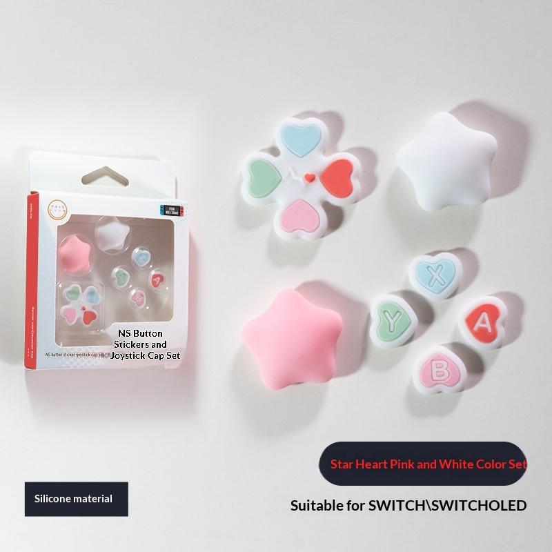 1 Set Anti-Slip Thumb Stick Caps + D-Pad Cover For Ns2 Accessories Cute Heart Shape Silicone Button Covers For Switch 2 Joycons