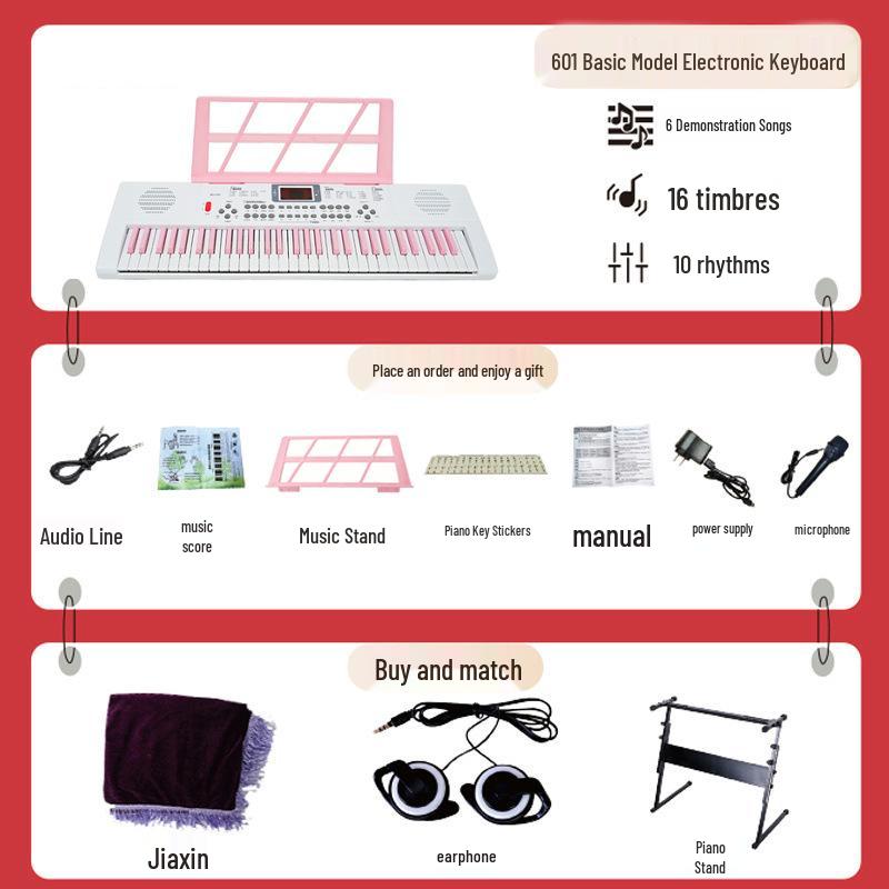Beginner 61-Key Electronic Keyboard Piano for Home Use and Students