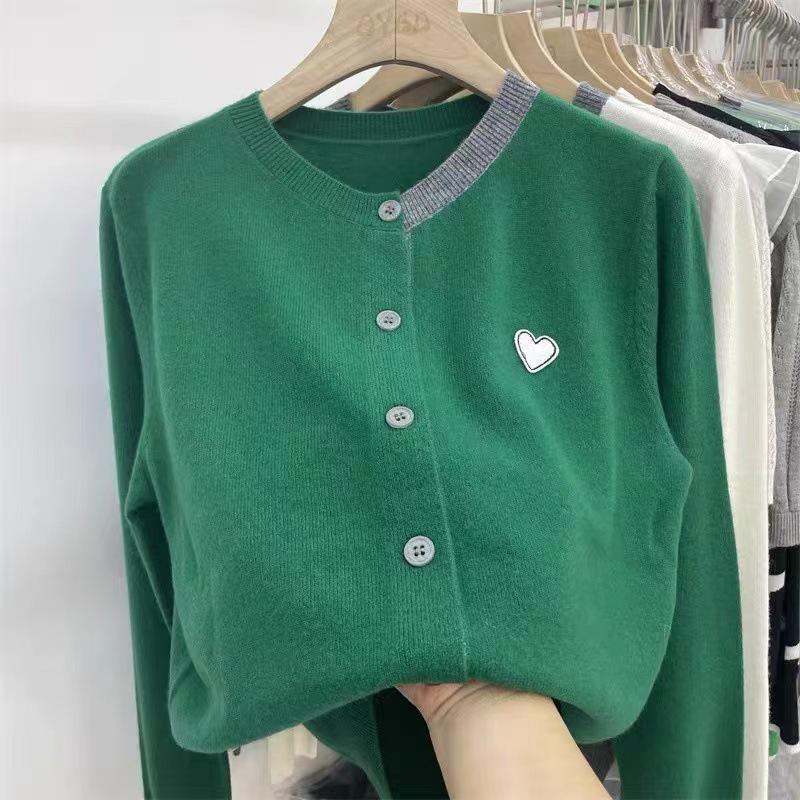 2024 Spring Korean Style Color Block Patchwork Loose Knit Cardigan for Women