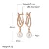 Unique Geometric  Rose Gold Pearl Long Drop Earrings For Women Shiny Natural Zircon Accessories Bridal Wedding Jewelry