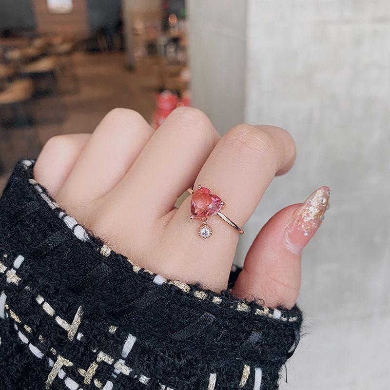 New Delicate Zircon Rings Micro-Inlaid Crystal Elegant Flowers Heart Rings For Women Adjustable Opening Rings Party Jewelry