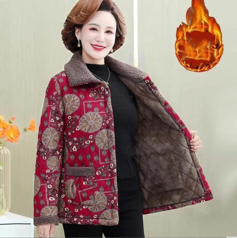 Mother Winter Cotton Clothes Plush Thick Warm Padded Coat Middle Aged Mother Casual Parkas Elderly Grandma Jacket