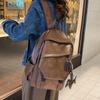 Schoolbag1011 New Retro Hong Kong Style Soft Leather Backpack Men and Women Backpack Student Schoolbag Large Capacity Anti-splashing Computer Bag