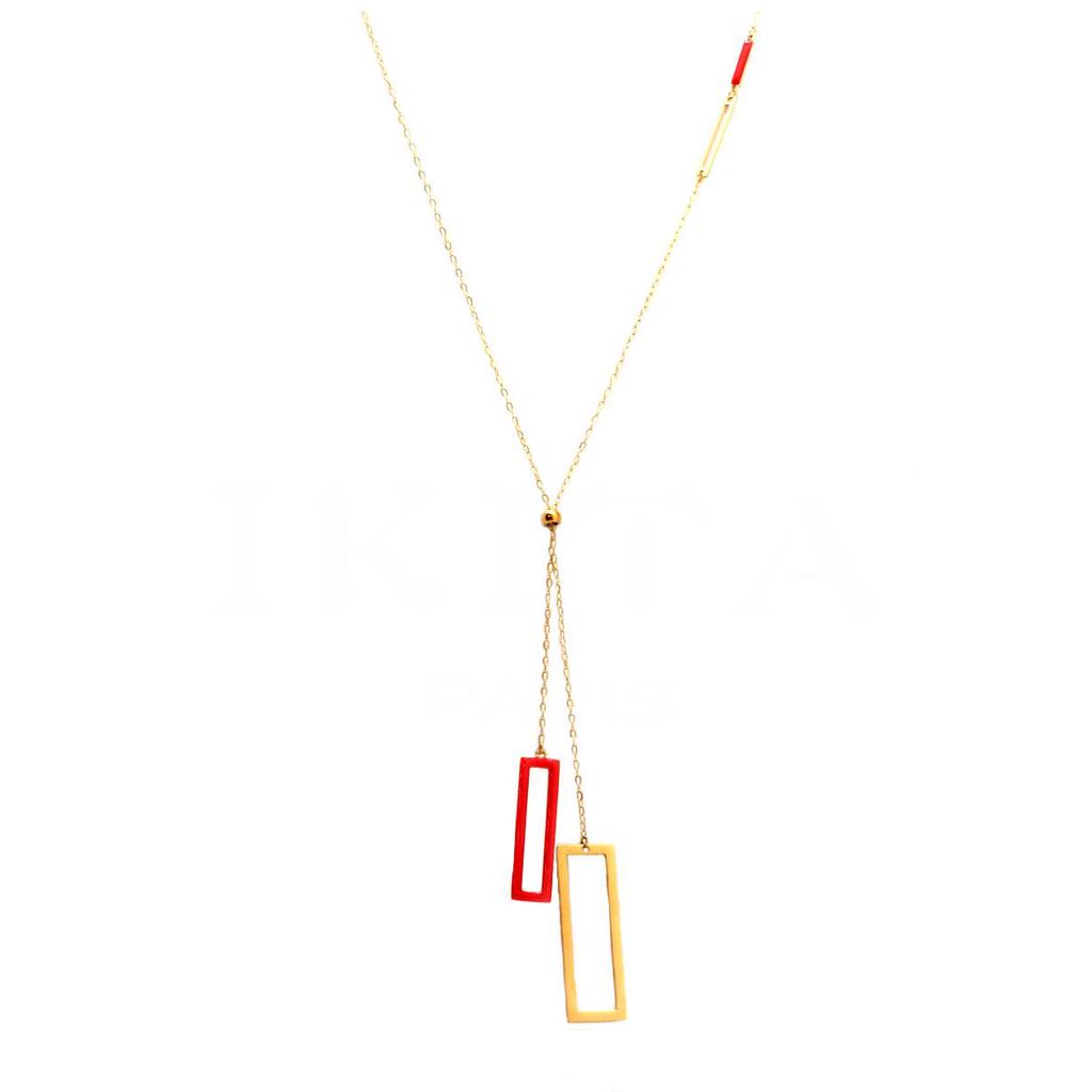 Les Trésors De Lily [Q0964] - Collier créateur acier 'Boho' rouge doré - 80 cm- 21x1. 4 cm