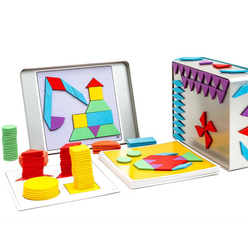 Puzzle Kids Toy Iron Boxed Wooden 150PCS Magnetic Tangram Graphic Card Matching Multi-Function Play Educational Toy Set