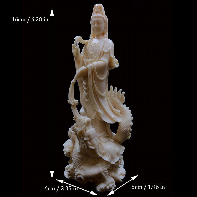 Resin Dragon Guanyin Bodhisattva Statue -China Buddhist Figure Sculpture- Home Room Office Feng Shui Statue