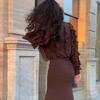 European and American Retro Pleated Splicing Slim and Thin Long Dress Elegant Temperament Evening Dress Ruffle Edge Dress
