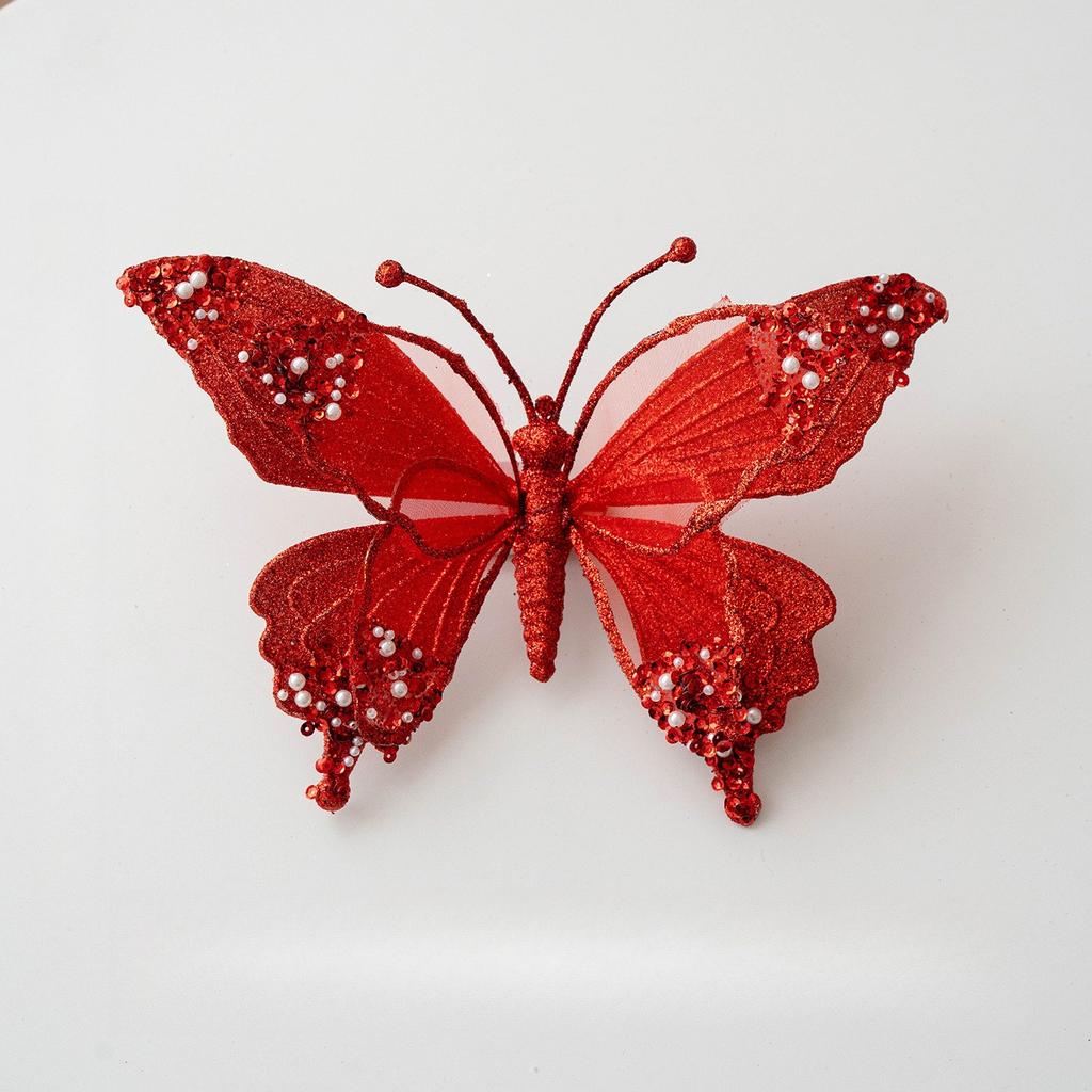 1pc 25cm simulation mesh glitter butterfly decoration Christmas tree decoration pendant living room decoration Christmas tree embellishment