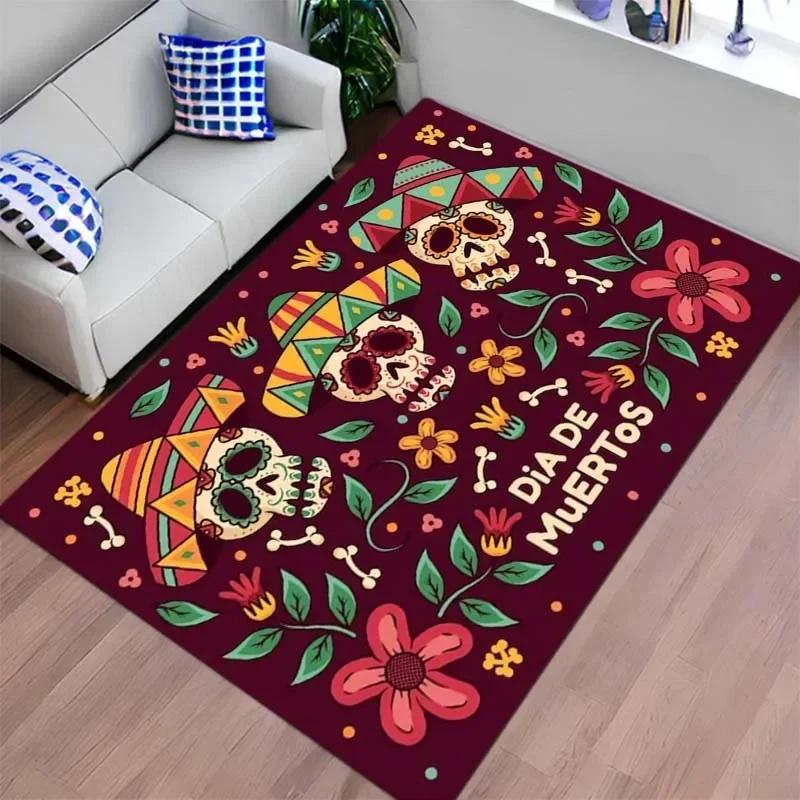 Mexican Day of The Dead Carpet for Living Room Decor Table Skull Sacrifice Rugs Bedroom Bedside Floor Mat Halloween Decoration