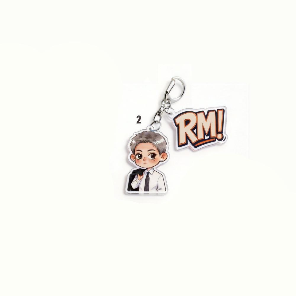 7 Stück BTS Niedliches Cartoon Anzug Doppel-Anhänger Schlüsselanhänger, Bangtan Boys Cartoon Figur mit Namensschild Schlüsselanhänger, Kpop ARMY Fans Tasche Anhänger