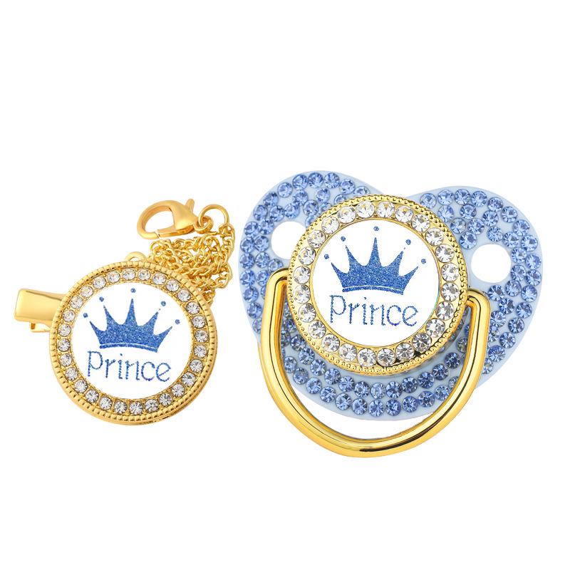Diamond Princess/Prince Crown Baby Pacifier with Chain Clip (6M+)
