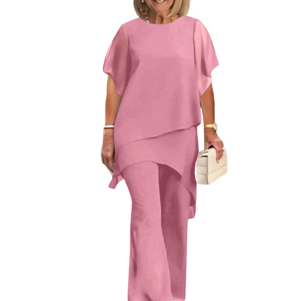 Women's Fashion Casual Solid Color Loose Fit Asymmetric Hem Two Piece Set Top and Pants Lightweight Comfortable Outfit for Daily Wear