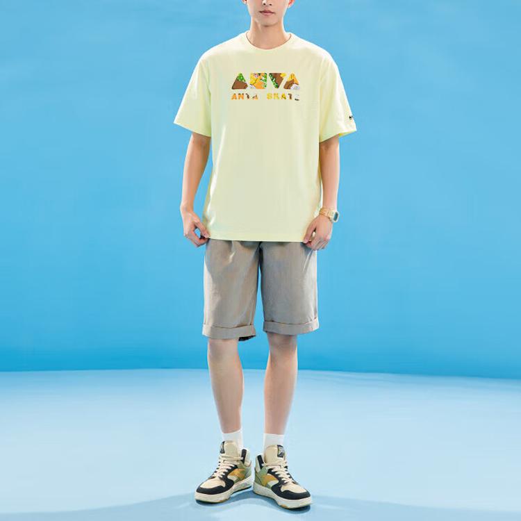 Anta Alphabet Print Round Neck Short Sleeve T-shirt Unisex Tops Coconut-Palm-Green 152328149-2