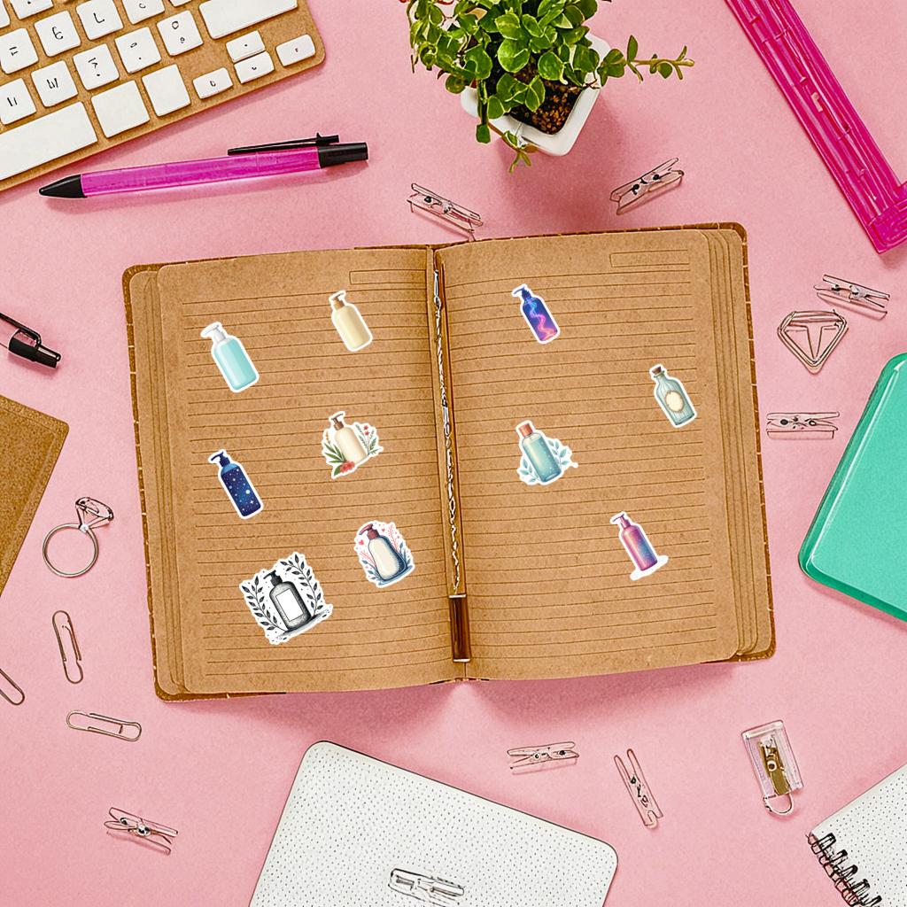 35pcs Personal Care Bottle Stickers Cartoon Bathroom Bottles Decals Laptop Phone Guitar Bike Skateboard Stationery Stickers