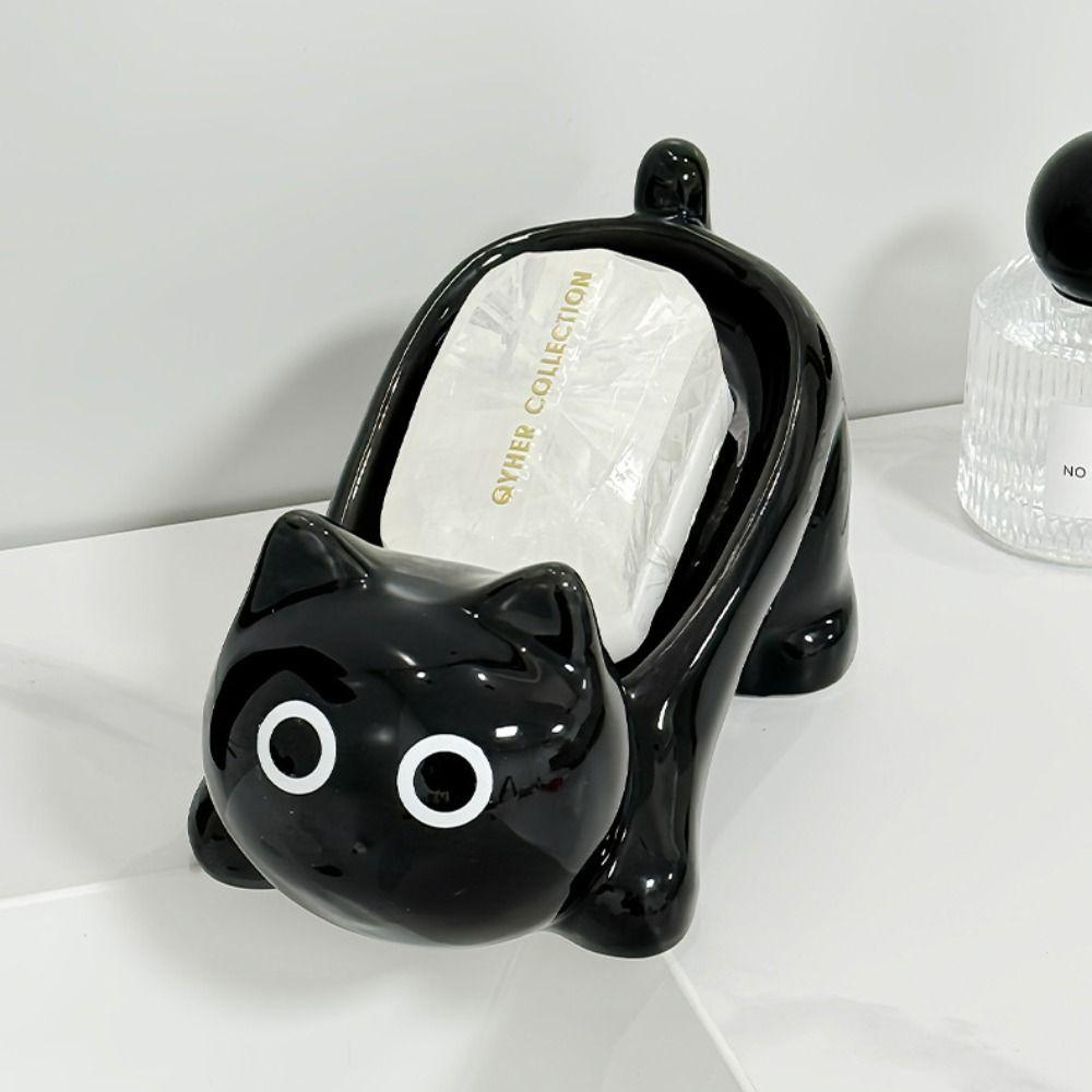 Cute Cat Soap Box Ceramic Bathroom Storage Rack Tray Container Soap Dish  Drainage Rack